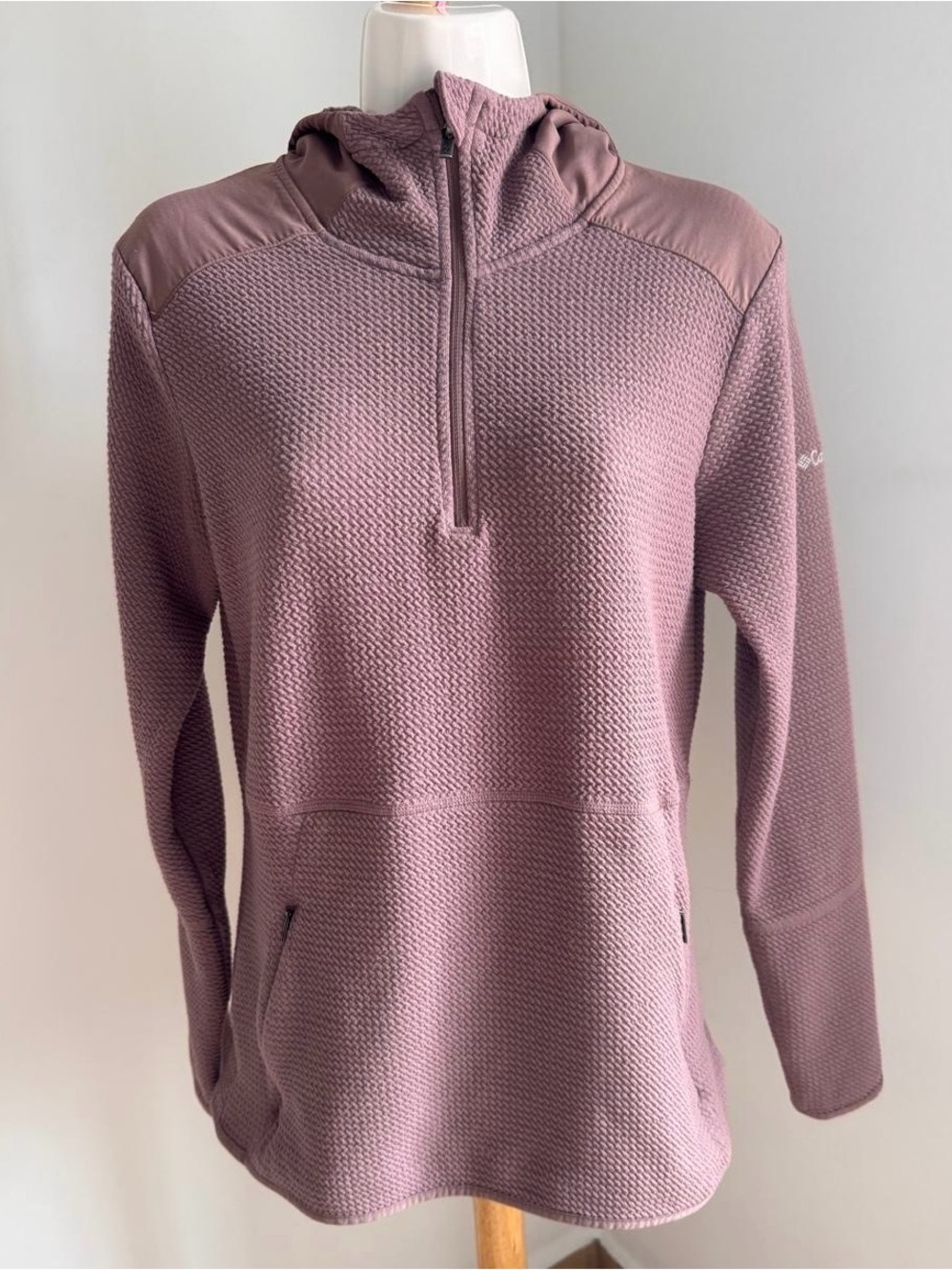 Columbia Waffle-Knit Hooded Pullover - Dusty Rose